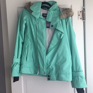 Oakley Mint Green Women's Jacket with Faux Fur Trim